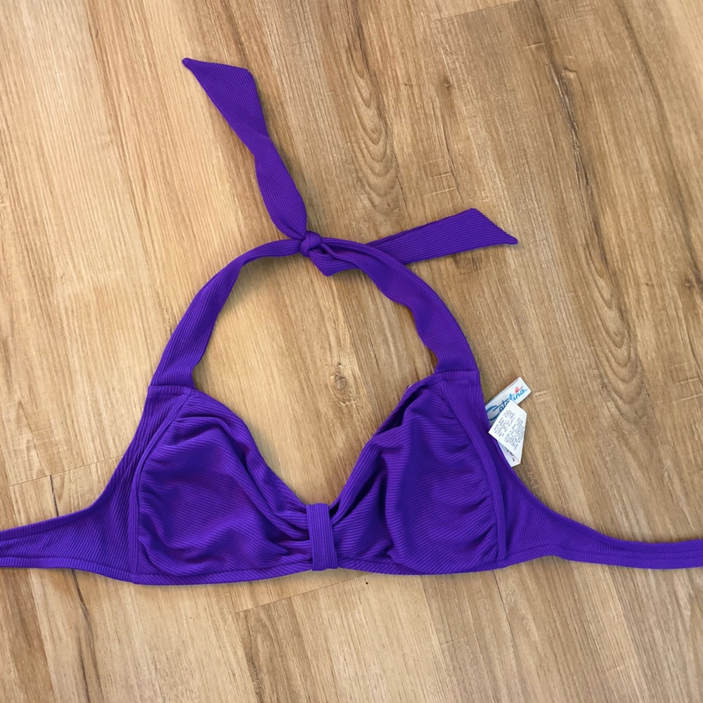 🤩🤩Catalina Purple Ribbed Knotted Tie Front Halter Bikini Top w/ Back Clamp